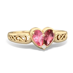 Lab Pink Sapphire Filligree 'One Heart' 14K Yellow Gold ring R5070