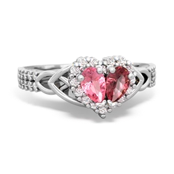 Lab Pink Sapphire Celtic Knot Two Hearts As One 14K White Gold ring R2644HRT