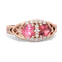 Lab Pink Sapphire Sparkling Celtic Knot 14K Rose Gold ring R2645