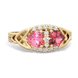 Lab Pink Sapphire Sparkling Celtic Knot 14K Yellow Gold ring R2645