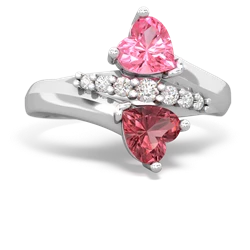 Lab Pink Sapphire Heart To Heart 14K White Gold ring R2064