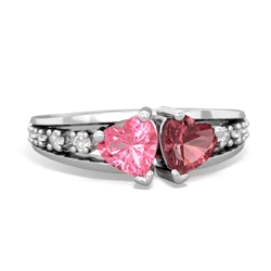 Lab Pink Sapphire Heart To Heart 14K White Gold ring R3342