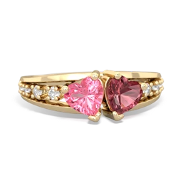 Lab Pink Sapphire Heart To Heart 14K Yellow Gold ring R3342