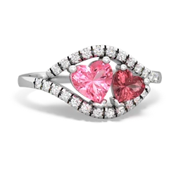 Lab Pink Sapphire Mother And Child 14K White Gold ring R3010