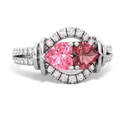 Lab Pink Sapphire Art-Deco Keepsake 14K White Gold ring R5630