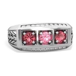 Lab Pink Sapphire Three Stone Tire Tread Men's 14K White Gold ring R0520