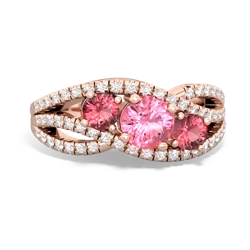 Lab Pink Sapphire Three Stone Aurora 14K Rose Gold ring R3080