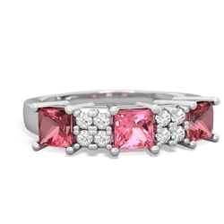 Lab Pink Sapphire Three Stone Diamond Cluster 14K White Gold ring R2592