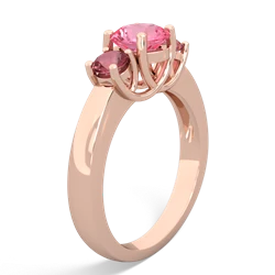 Lab Pink Sapphire Three Stone Round Trellis 14K Rose Gold ring R4018