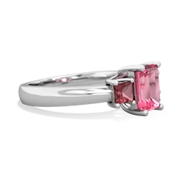 Lab Pink Sapphire Three Stone Emerald-Cut Trellis 14K White Gold ring R4021