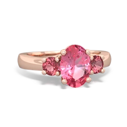 Lab Pink Sapphire Three Stone Oval Trellis 14K Rose Gold ring R4024