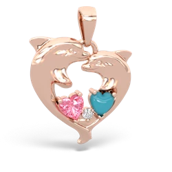 Lab Pink Sapphire Dolphin Heart 14K Rose Gold pendant P5820