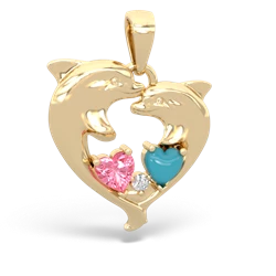 Lab Pink Sapphire Dolphin Heart 14K Yellow Gold pendant P5820