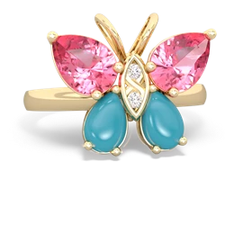 Lab Pink Sapphire Butterfly 14K Yellow Gold ring R2215