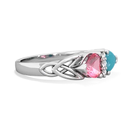 Lab Pink Sapphire Celtic Knot Double Heart 14K White Gold ring R5040