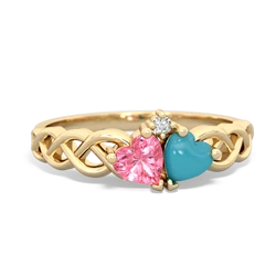 Lab Pink Sapphire Heart To Heart Braid 14K Yellow Gold ring R5870