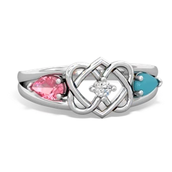 Lab Pink Sapphire Hearts Intertwined 14K White Gold ring R5880