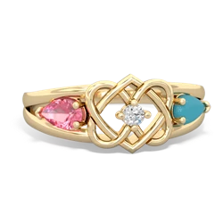 Lab Pink Sapphire Hearts Intertwined 14K Yellow Gold ring R5880