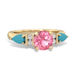 Lab Pink Sapphire 6Mm Round Eternal Embrace Engagement 14K Yellow Gold ring R2005