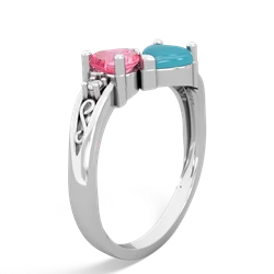 Lab Pink Sapphire Snuggling Hearts 14K White Gold ring R2178