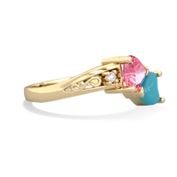 Lab Pink Sapphire Snuggling Hearts 14K Yellow Gold ring R2178