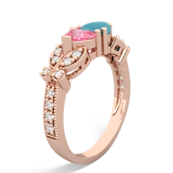 Lab Pink Sapphire Diamond Butterflies 14K Rose Gold ring R5601