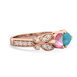 Lab Pink Sapphire Diamond Butterflies 14K Rose Gold ring R5601