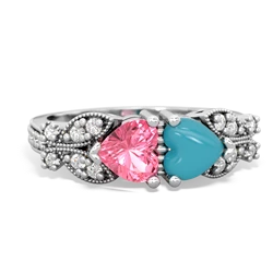 Lab Pink Sapphire Diamond Butterflies 14K White Gold ring R5601