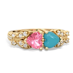 Lab Pink Sapphire Diamond Butterflies 14K Yellow Gold ring R5601