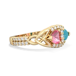Lab Pink Sapphire Sparkling Celtic Knot 14K Yellow Gold ring R2645