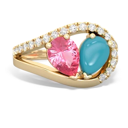 Lab Pink Sapphire Nestled Heart Keepsake 14K Yellow Gold ring R5650