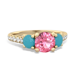 Lab Pink Sapphire Pave Trellis 14K Yellow Gold ring R5500