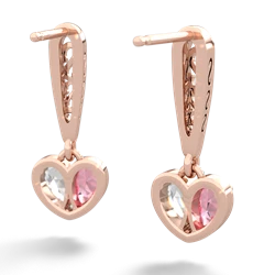 Lab Pink Sapphire Filligree Heart 14K Rose Gold earrings E5070