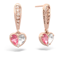 Lab Pink Sapphire Filligree Heart 14K Rose Gold earrings E5070