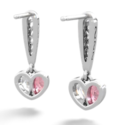 Lab Pink Sapphire Filligree Heart 14K White Gold earrings E5070