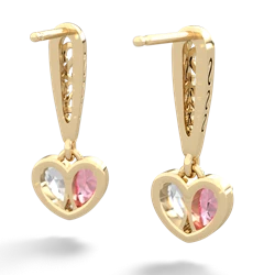 Lab Pink Sapphire Filligree Heart 14K Yellow Gold earrings E5070