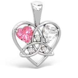 Lab Pink Sapphire Celtic Trinity Heart 14K White Gold pendant P5331