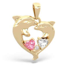 Lab Pink Sapphire Dolphin Heart 14K Yellow Gold pendant P5820