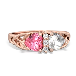 Lab Pink Sapphire Celtic Knot Double Heart 14K Rose Gold ring R5040