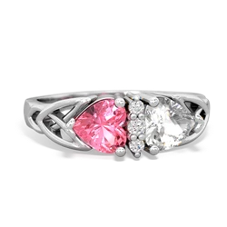 Lab Pink Sapphire Celtic Knot Double Heart 14K White Gold ring R5040