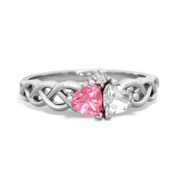 Lab Pink Sapphire Heart To Heart Braid 14K White Gold ring R5870