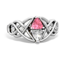 Lab Pink Sapphire Keepsake Celtic Knot 14K White Gold ring R5300