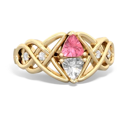 Lab Pink Sapphire Keepsake Celtic Knot 14K Yellow Gold ring R5300