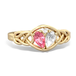 Lab Pink Sapphire Celtic Love Knot 14K Yellow Gold ring R5420