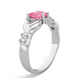 Lab Pink Sapphire Claddagh Keepsake 14K White Gold ring R5245