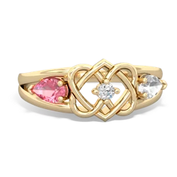 Lab Pink Sapphire Hearts Intertwined 14K Yellow Gold ring R5880