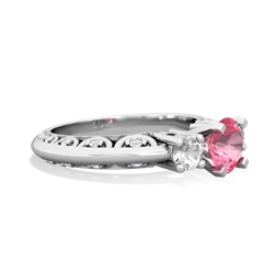 Lab Pink Sapphire Art Deco Eternal Embrace Engagement 14K White Gold ring C2003