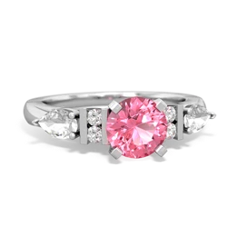 Lab Pink Sapphire 6Mm Round Eternal Embrace Engagement 14K White Gold ring R2005