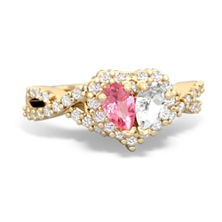 Lab Pink Sapphire Diamond Twist 'One Heart' 14K Yellow Gold ring R2640HRT