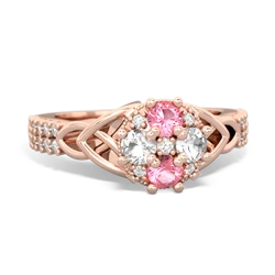 Lab Pink Sapphire Celtic Knot Cluster Engagement 14K Rose Gold ring R26443RD